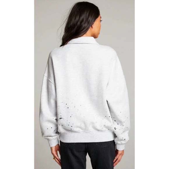 NEW CHASER new york splatter paint half zip long sleeve in light heather grey - Picture 2 of 3